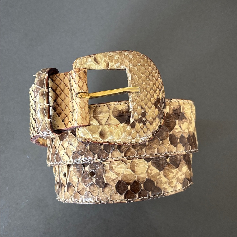 Snake Leather Belt with Gold Buckle